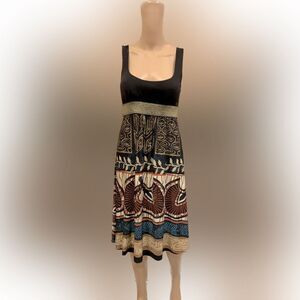 Purple Rain Strap black batik themed dress Sz M gold band